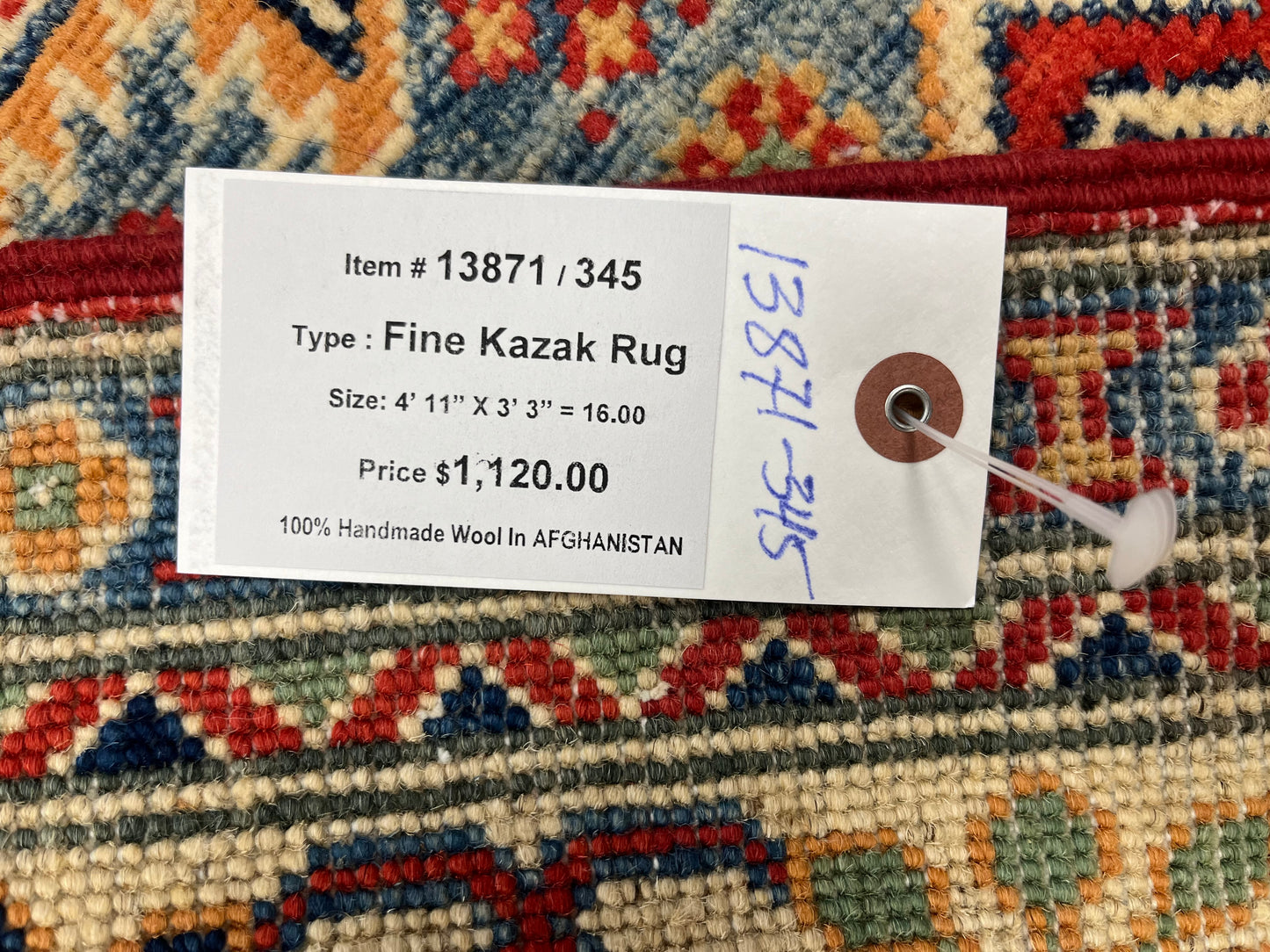3X5 Kazak Tribal Handmade Wool Rug # 13871