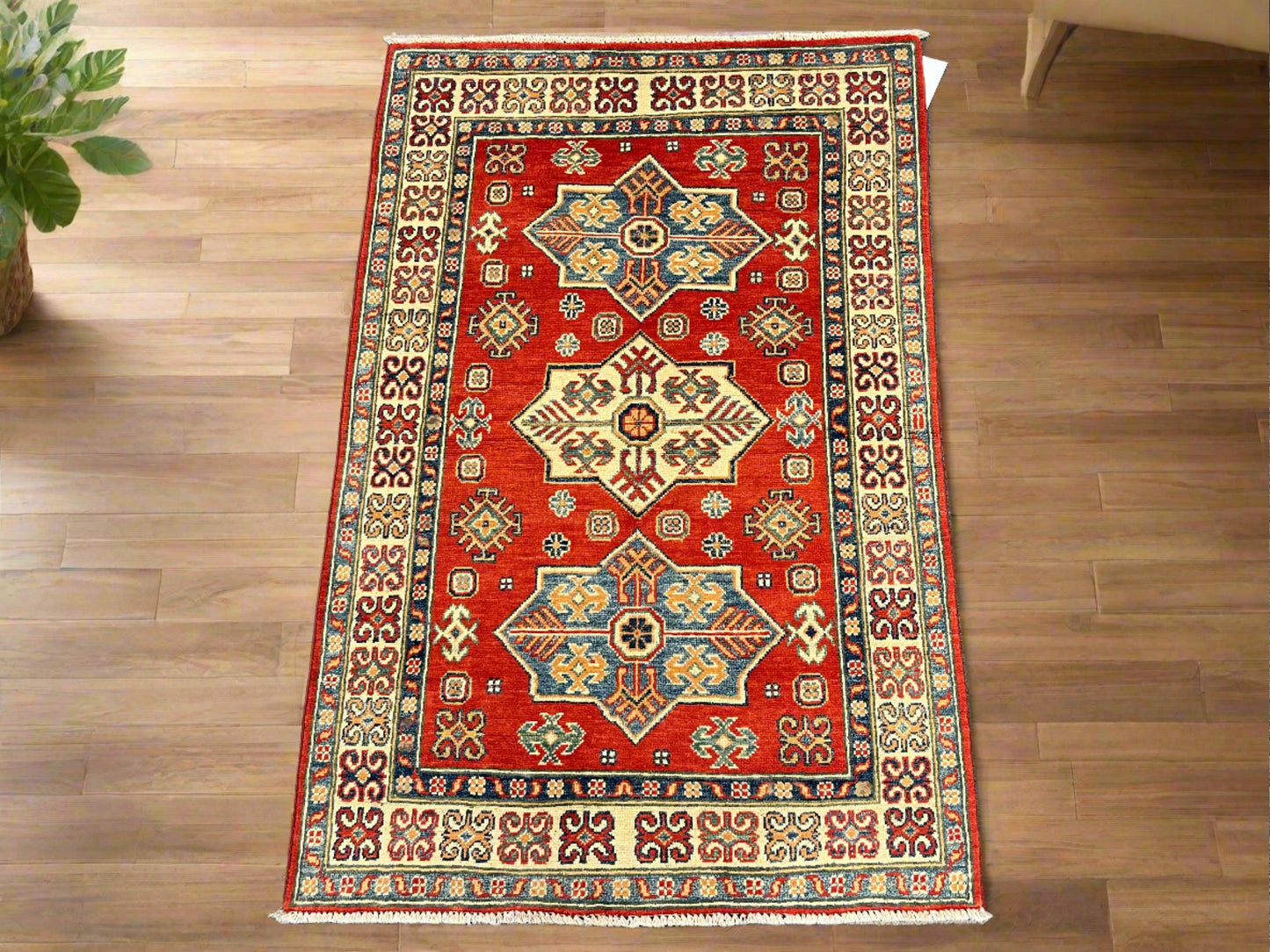 3X5 Kazak Tribal Handmade Wool Rug # 13872