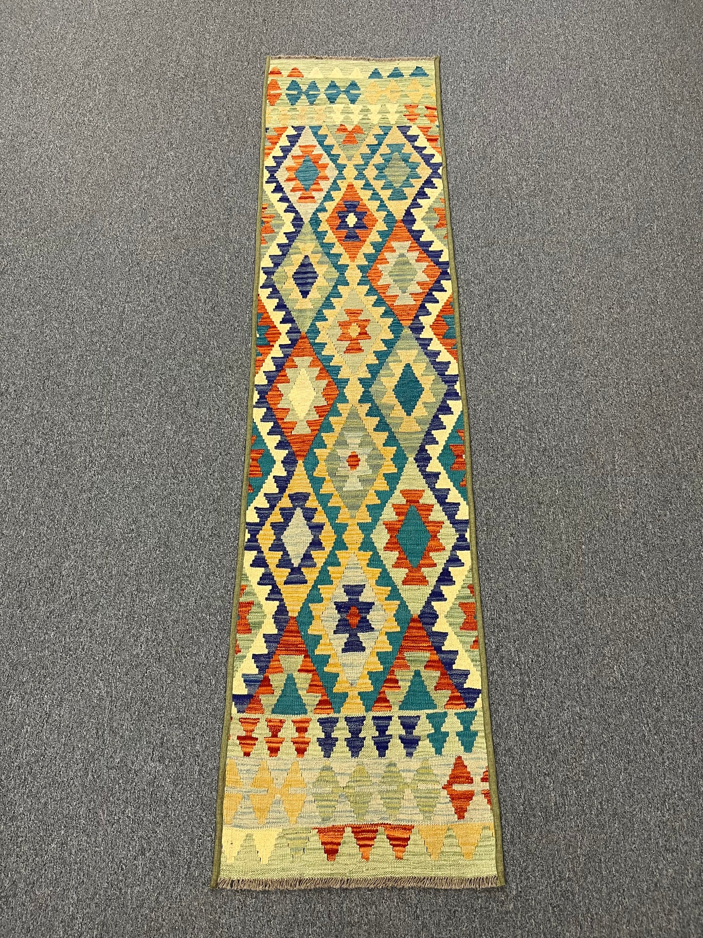 Kilim 2' 5" X 10' Flat Weave Reversible Multicolor Wool Rug # 13419