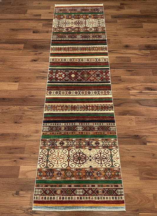 2' 7"X10 Afghan Khurjin Handmade Wool Runner Rug # 14650