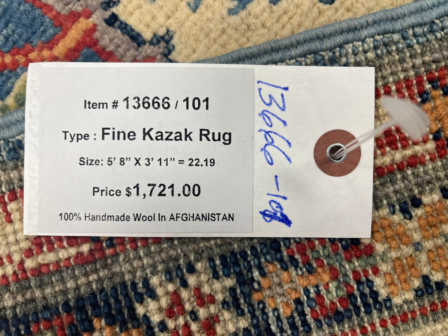 4X6 Light blue Kazak Handmade Wool Rug # 13666