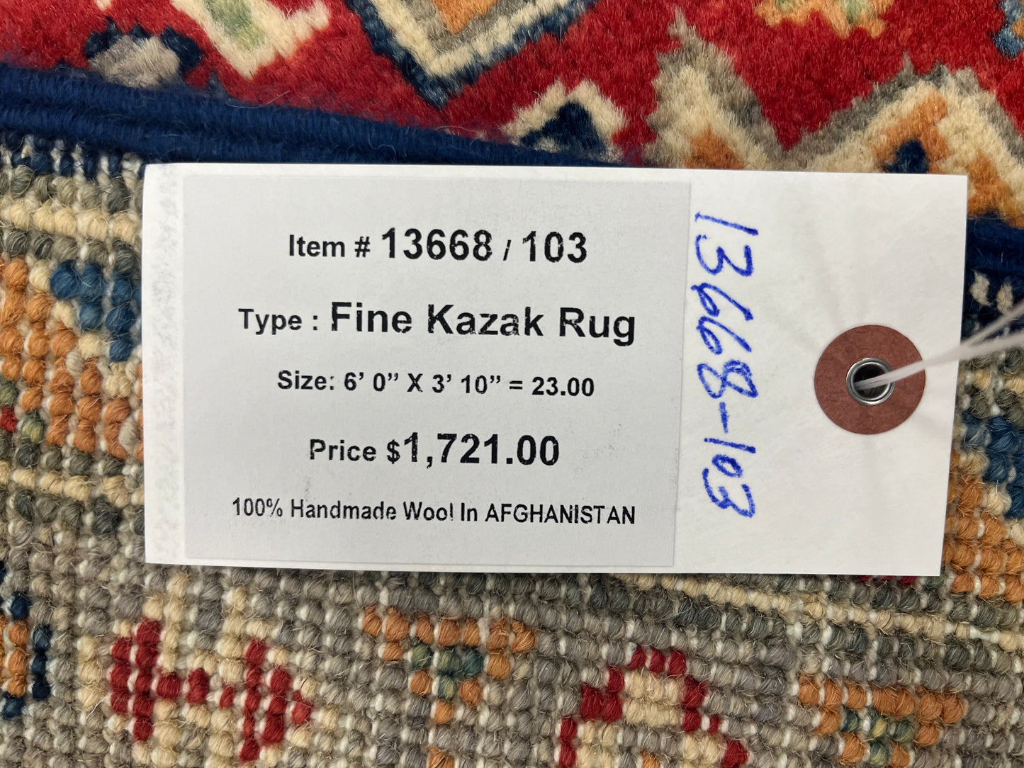 4X6 Kazak Navy Blue Handmade Wool Rug # 13668