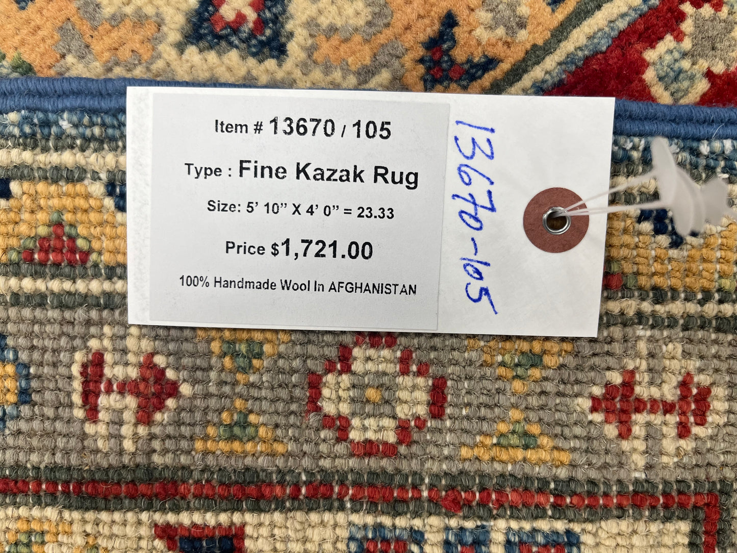 4X6 Kazak Light Blue Handmade Wool Rug # 13670