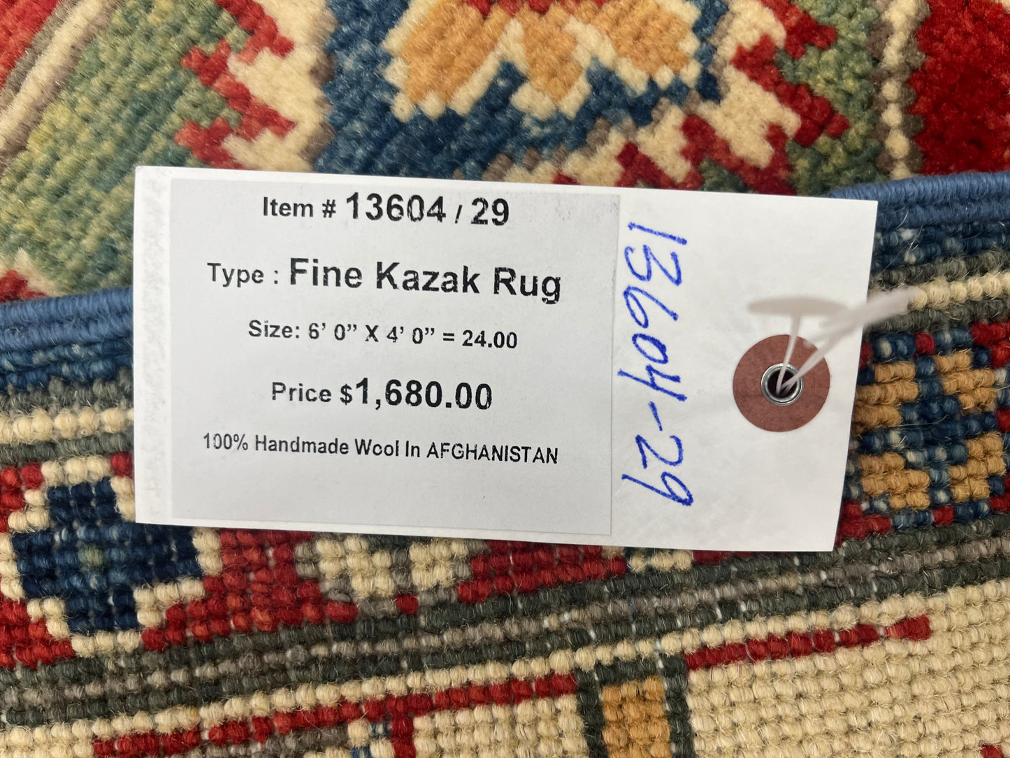 4X6 Kazak Light Blue Handmade Wool Rug # 13604