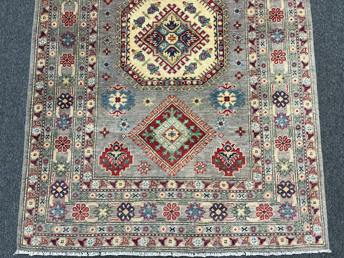 4X6 Kazak Gray Handmade Wool Rug # 13669