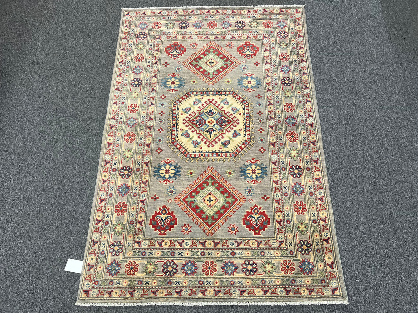 4X6 Kazak Gray Handmade Wool Rug # 13669