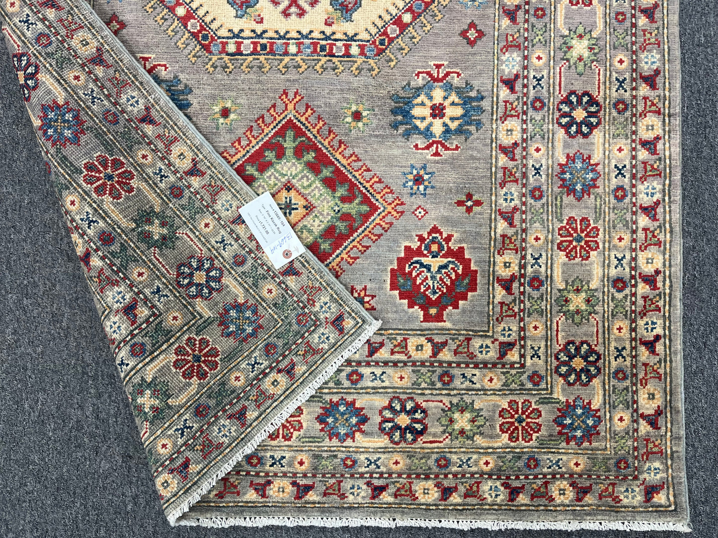 4X6 Kazak Gray Handmade Wool Rug # 13669