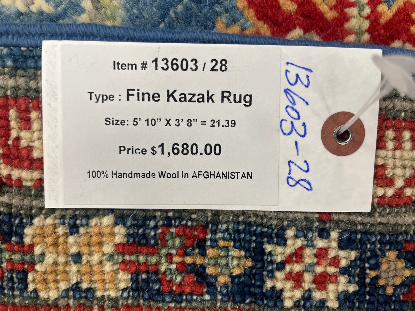 4X6 Kazak Light Blue Handmade Wool Rug # 13603