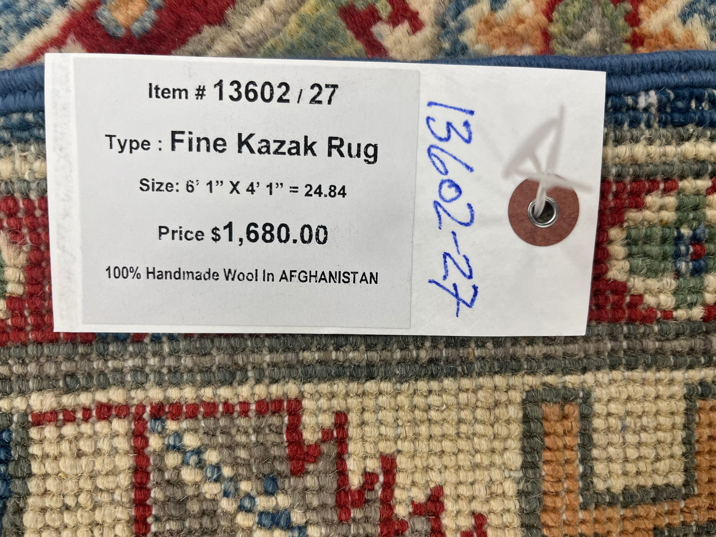 4X6 Kazak Light Blue Handmade Wool Rug # 13602