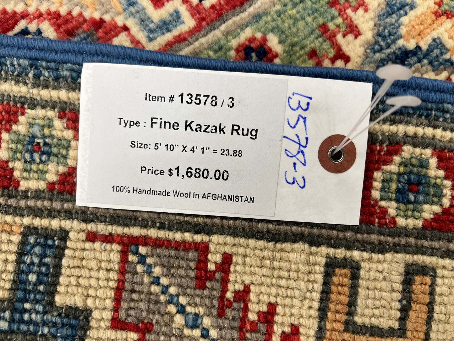 4 X 6 Kazak Light Blue Handmade Wool Rug # 13578