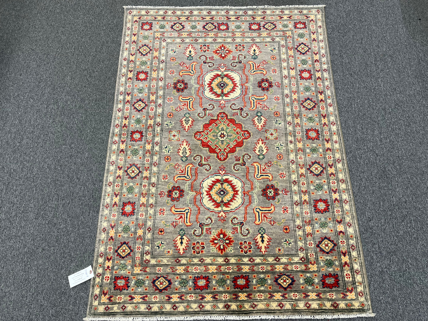 4X6 Kazak Gray Brown Handmade Wool Rug # 13583