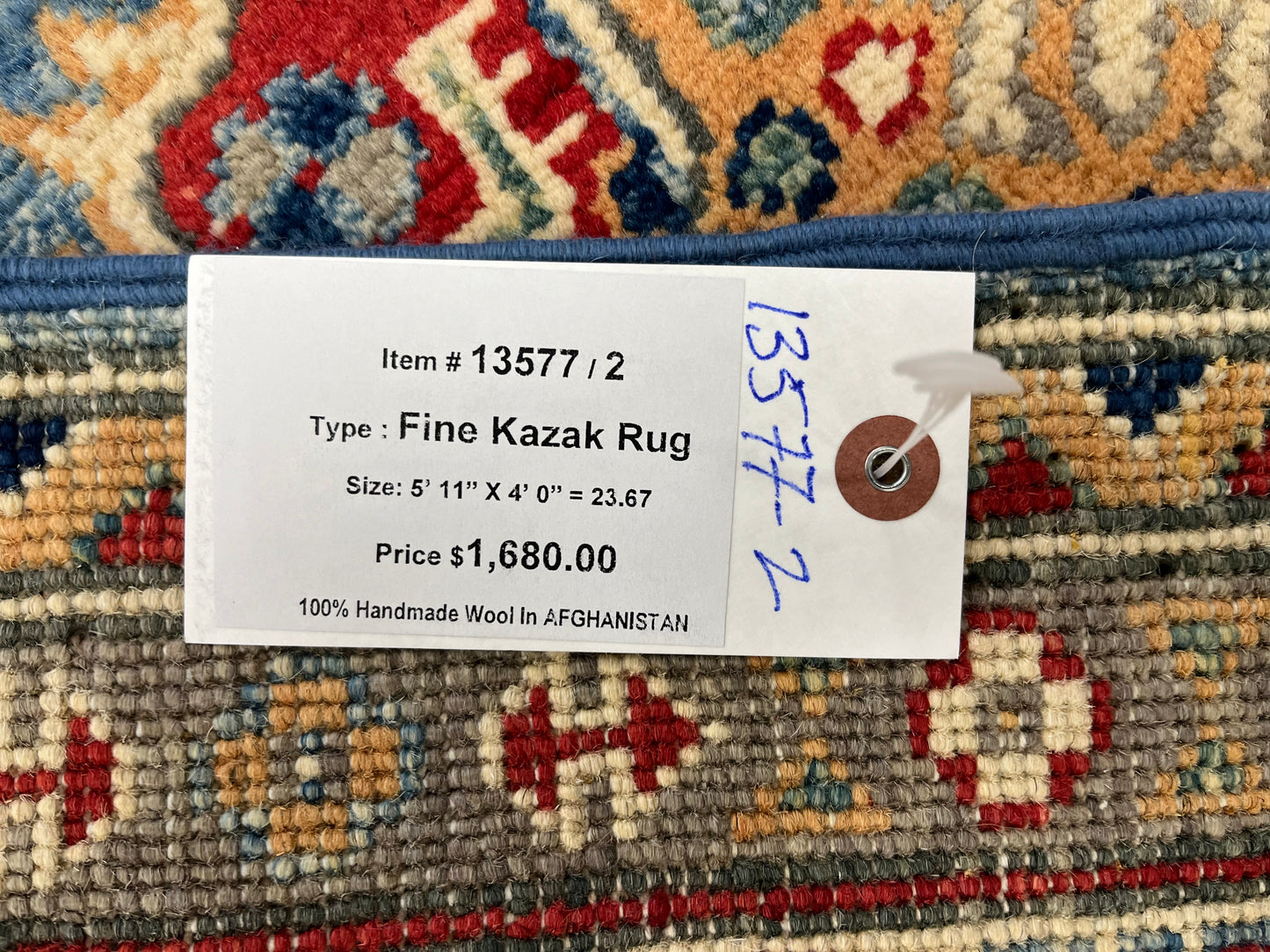 4X6 Kazak Light Blue Handmade Wool Rug # 13577