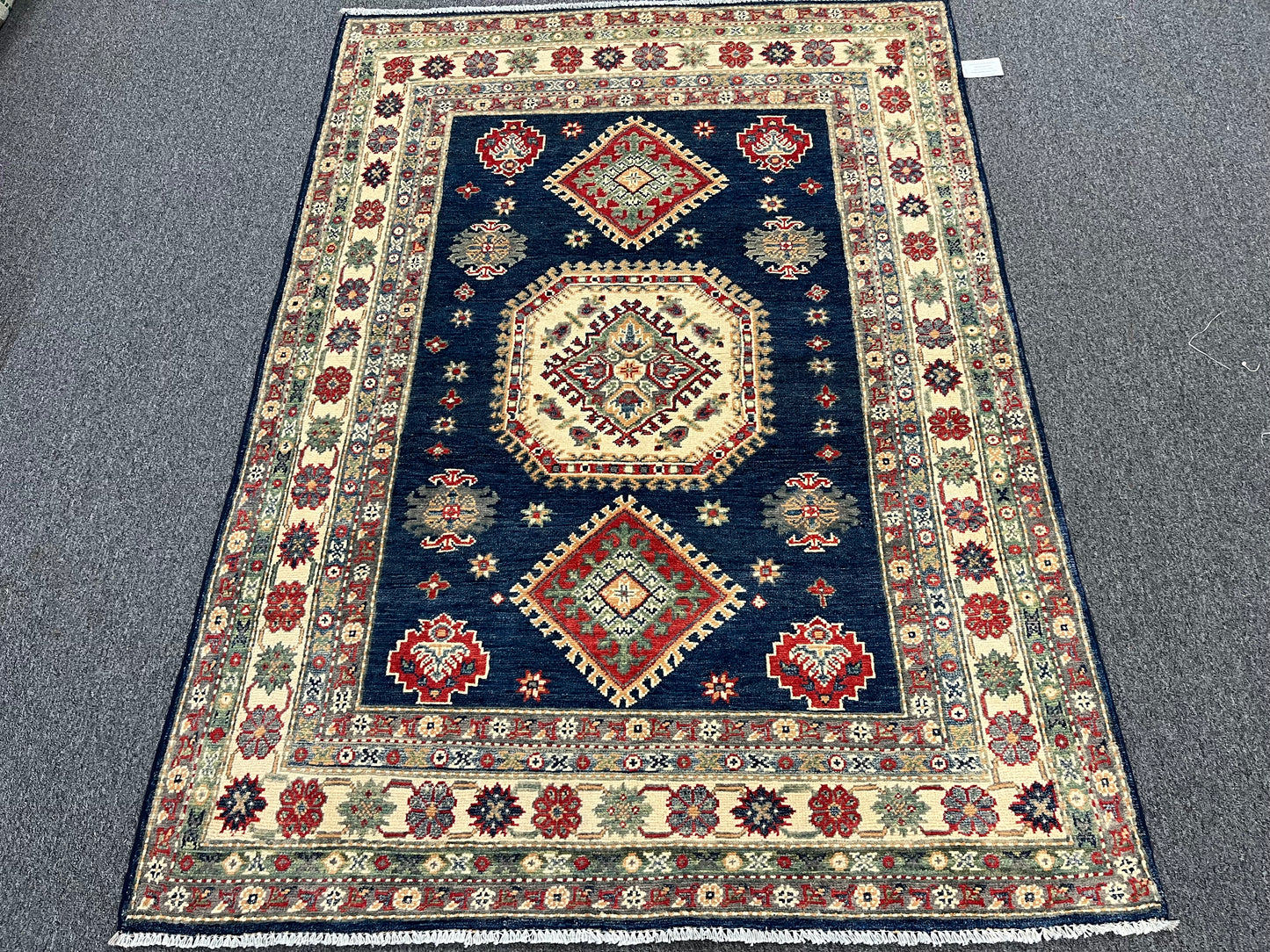 Navy Blue 5X7 Kazak Handmade Wool Rug # 13704