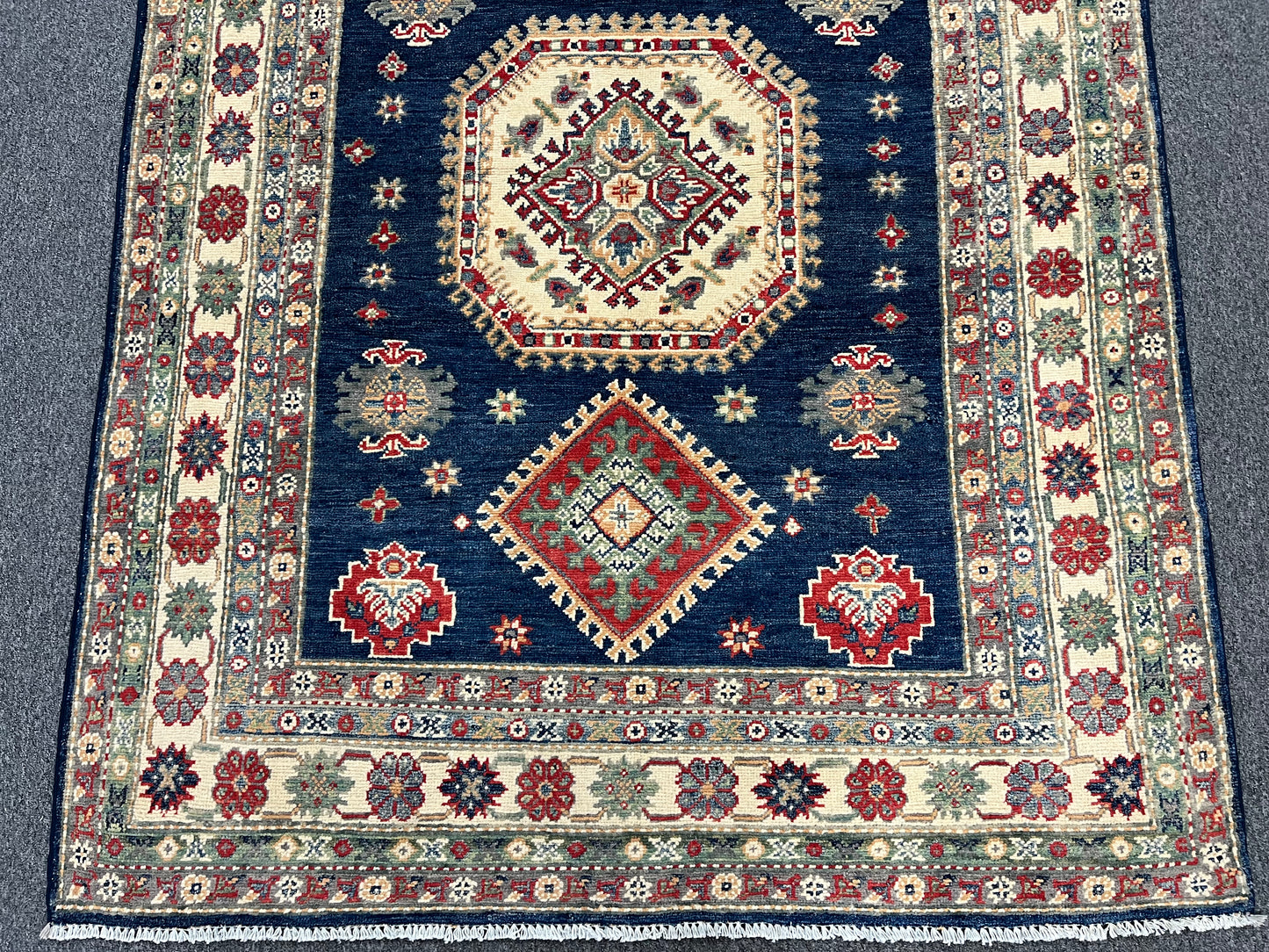 Navy Blue 5X7 Kazak Handmade Wool Rug # 13704