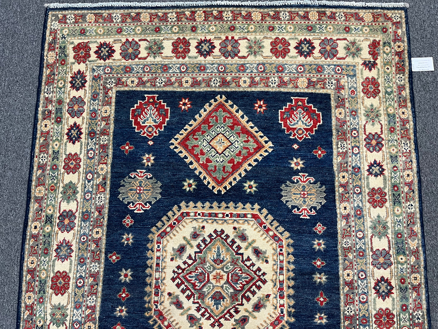 Navy Blue 5X7 Kazak Handmade Wool Rug # 13704