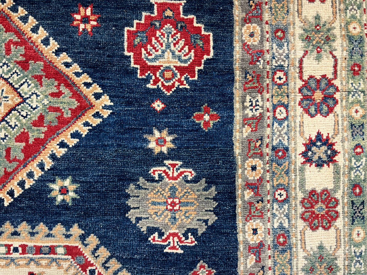 Navy Blue 5X7 Kazak Handmade Wool Rug # 13704