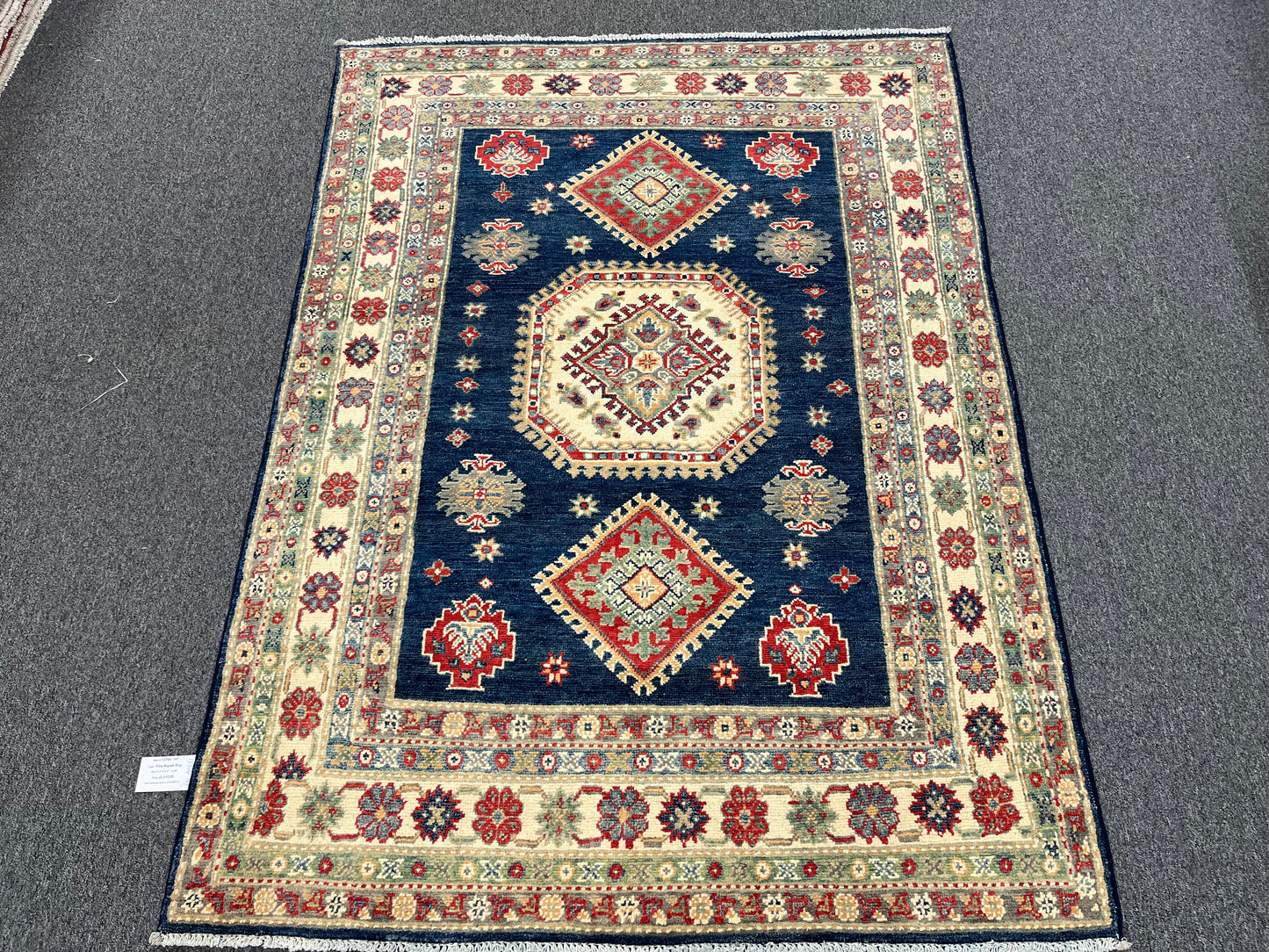 Navy Blue 5X7 Kazak Handmade Wool Rug # 13704