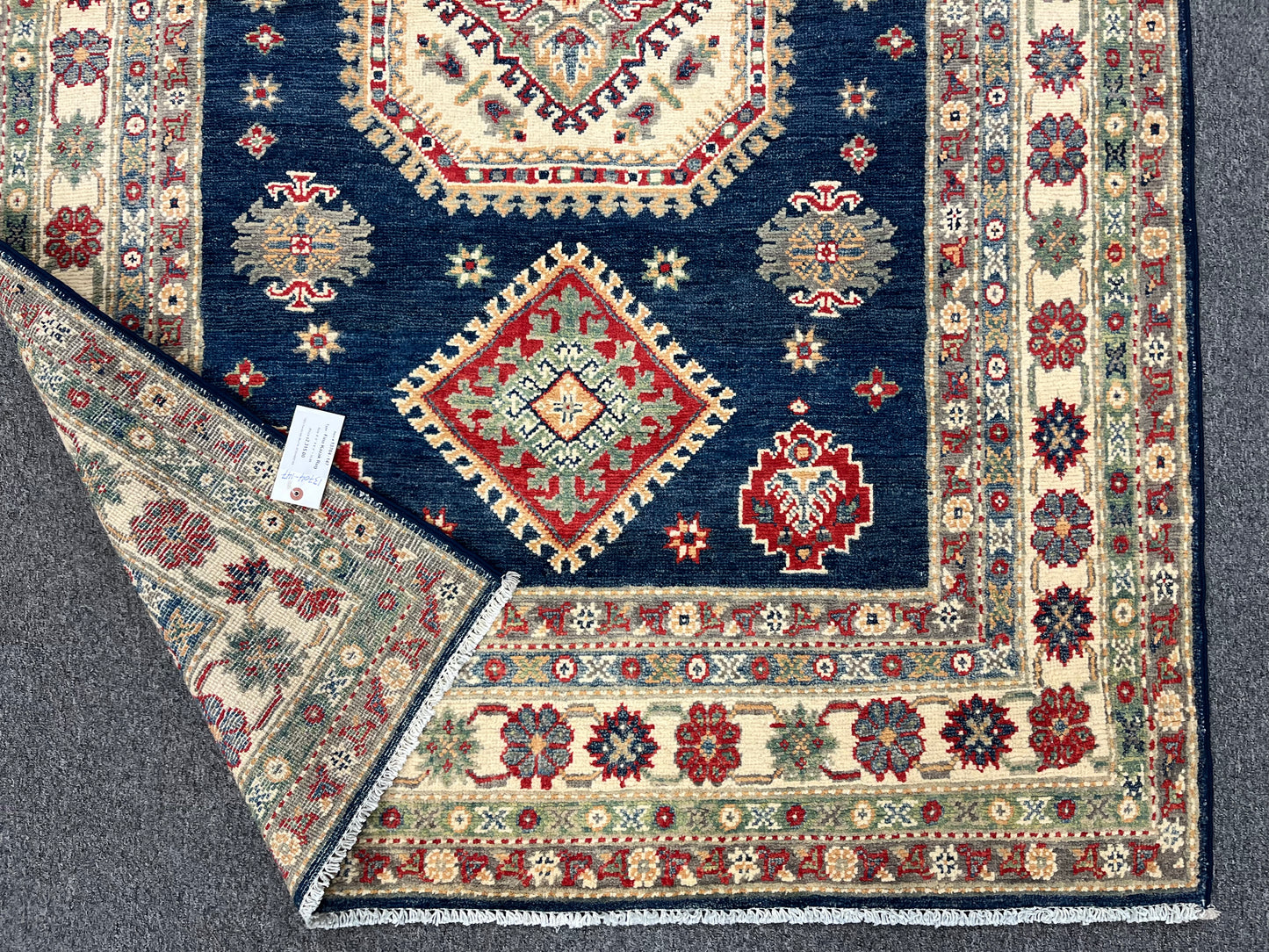 Navy Blue 5X7 Kazak Handmade Wool Rug # 13704