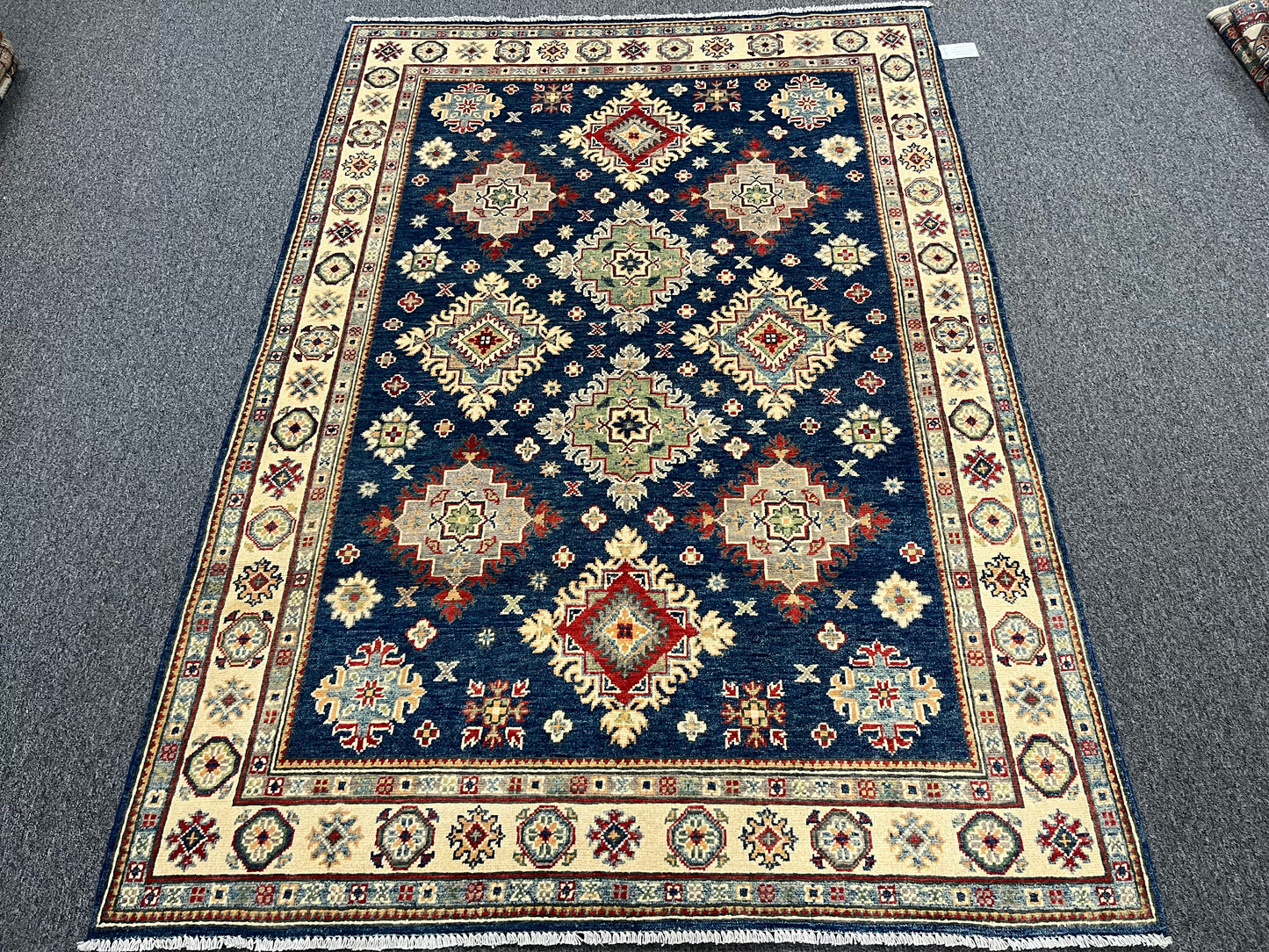 5X7 Kazak Navy Blue Handmade Wool Rug # 13705