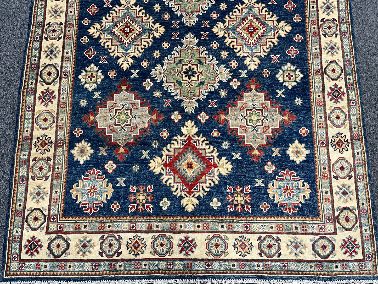 5X7 Kazak Navy Blue Handmade Wool Rug # 13705