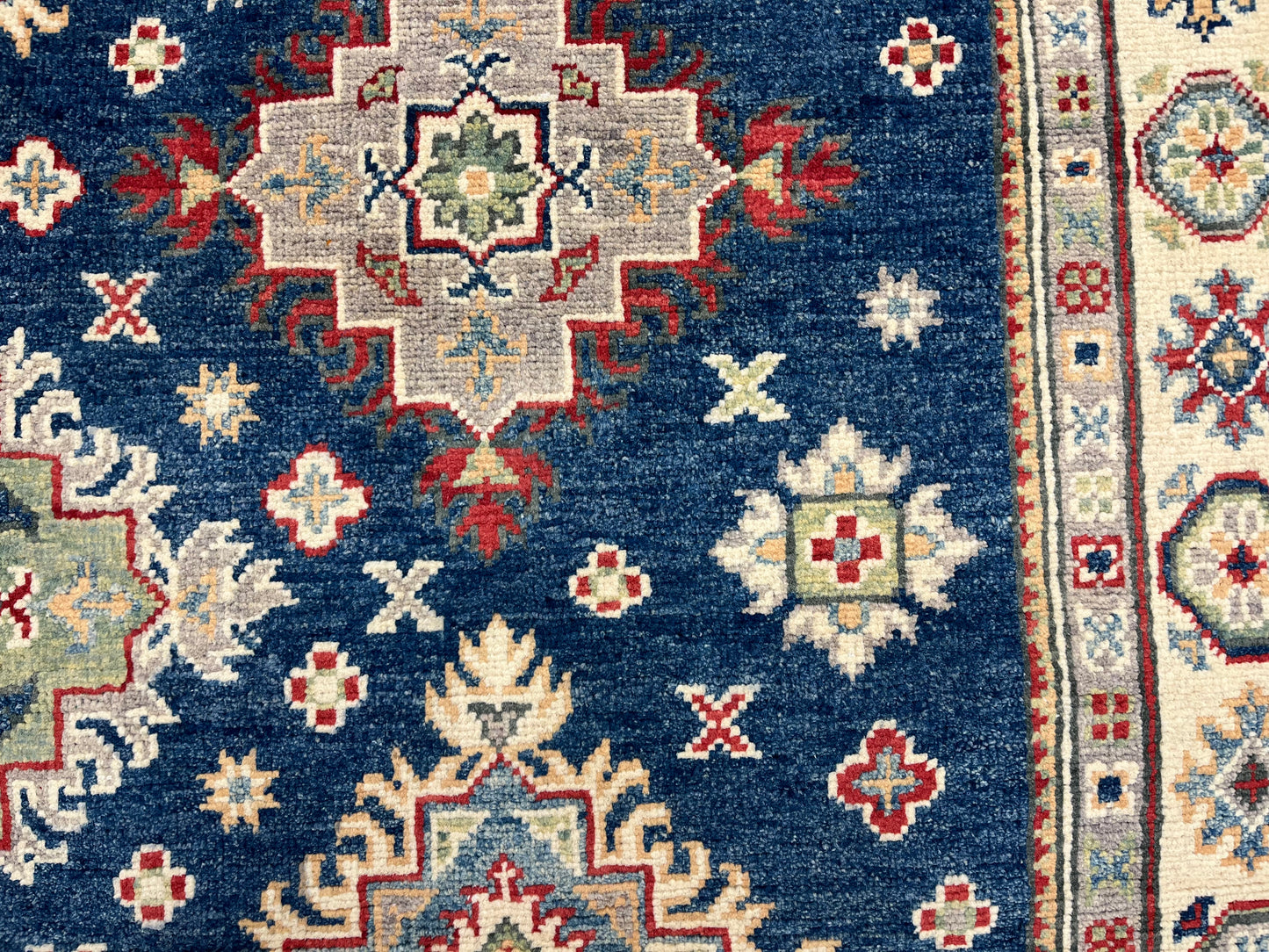 5X7 Kazak Navy Blue Handmade Wool Rug # 13705