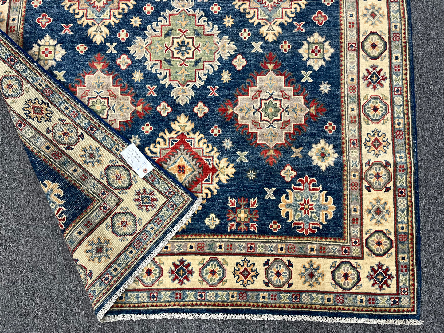 5X7 Kazak Navy Blue Handmade Wool Rug # 13705