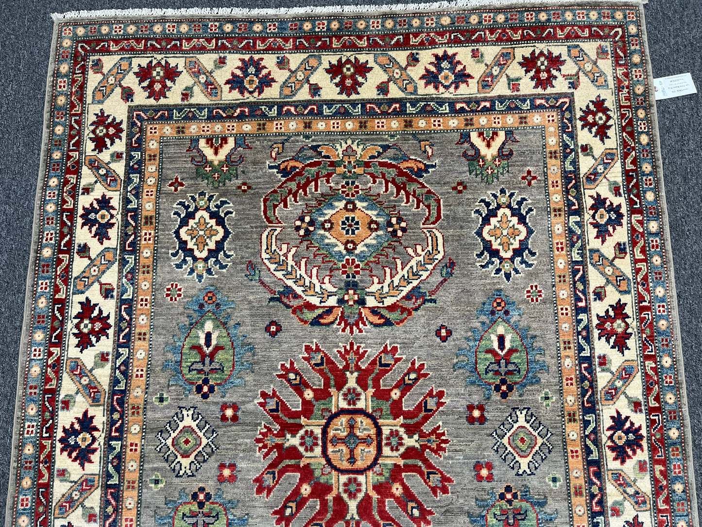 5X7 Kazak Gray Beige Handmade Wool Rug # 13836