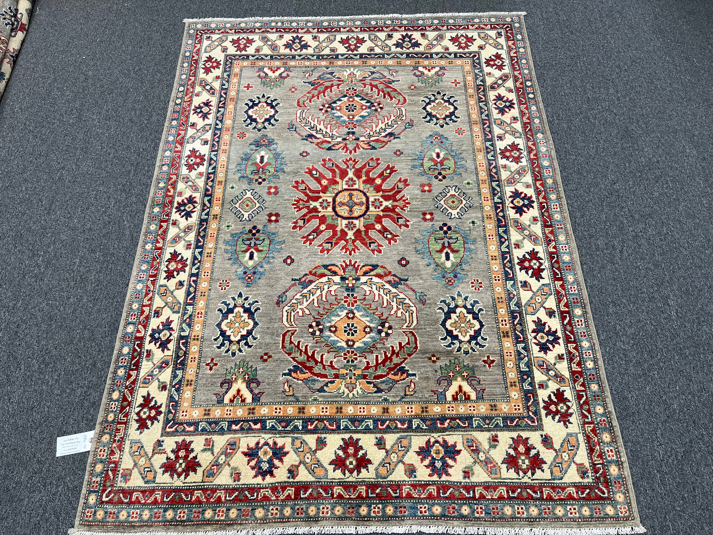 5X7 Kazak Gray Beige Handmade Wool Rug # 13836