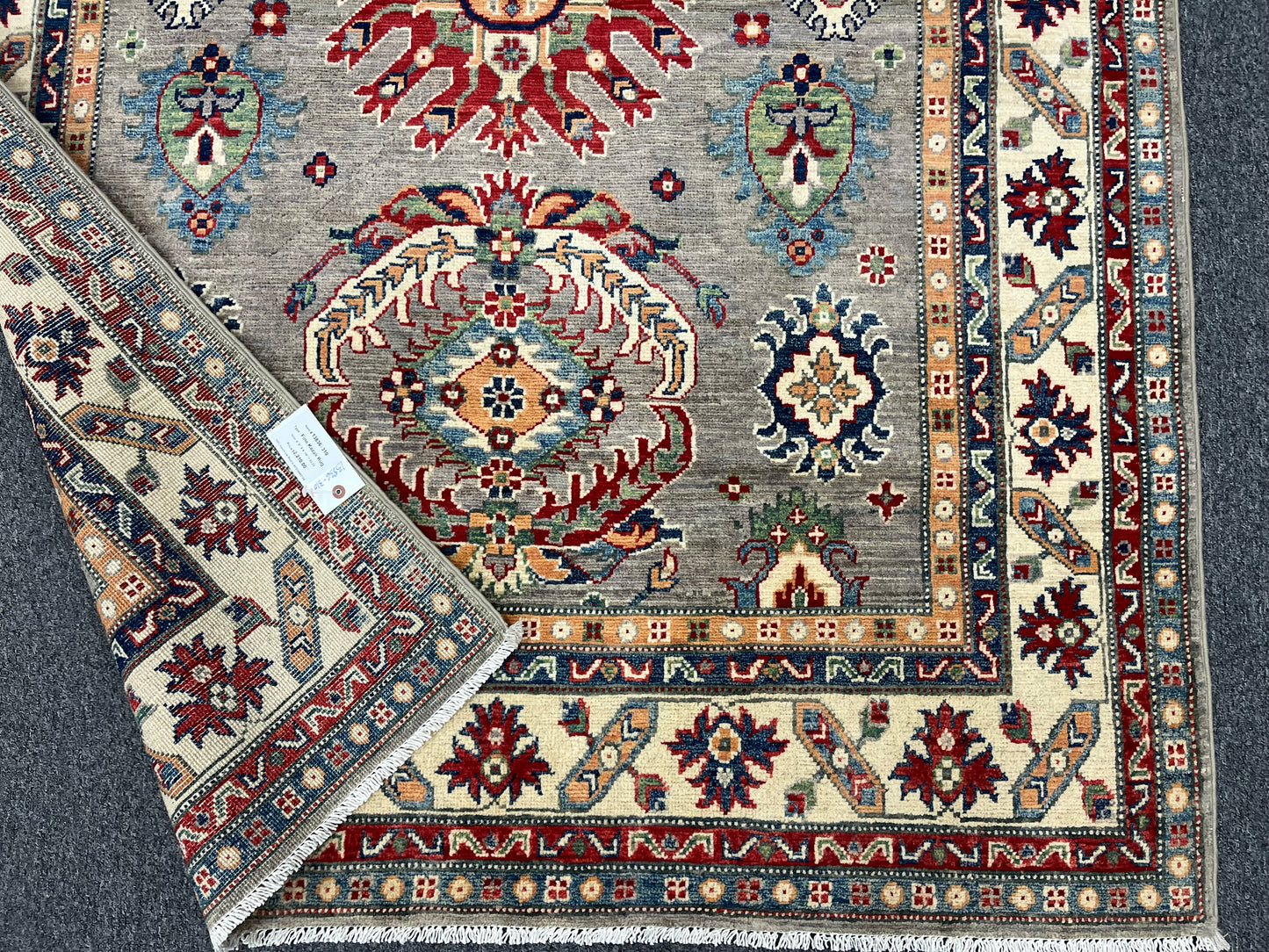 5X7 Kazak Gray Beige Handmade Wool Rug # 13836