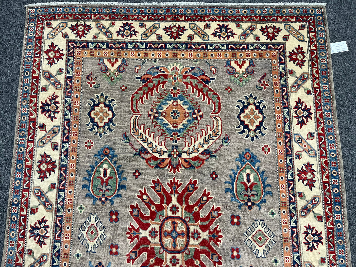 5X7 Kazak Gray Beige Handmade Wool Rug # 13834