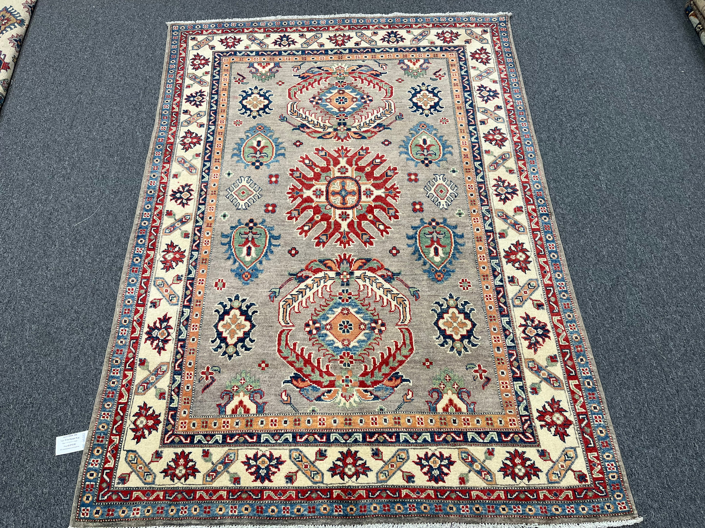 5X7 Kazak Gray Beige Handmade Wool Rug # 13834