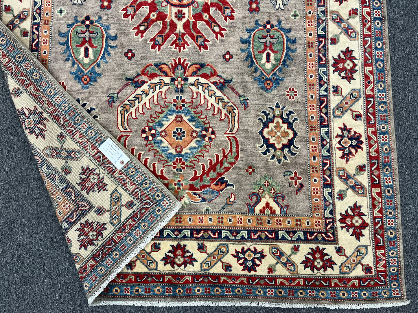 5X7 Kazak Gray Beige Handmade Wool Rug # 13834