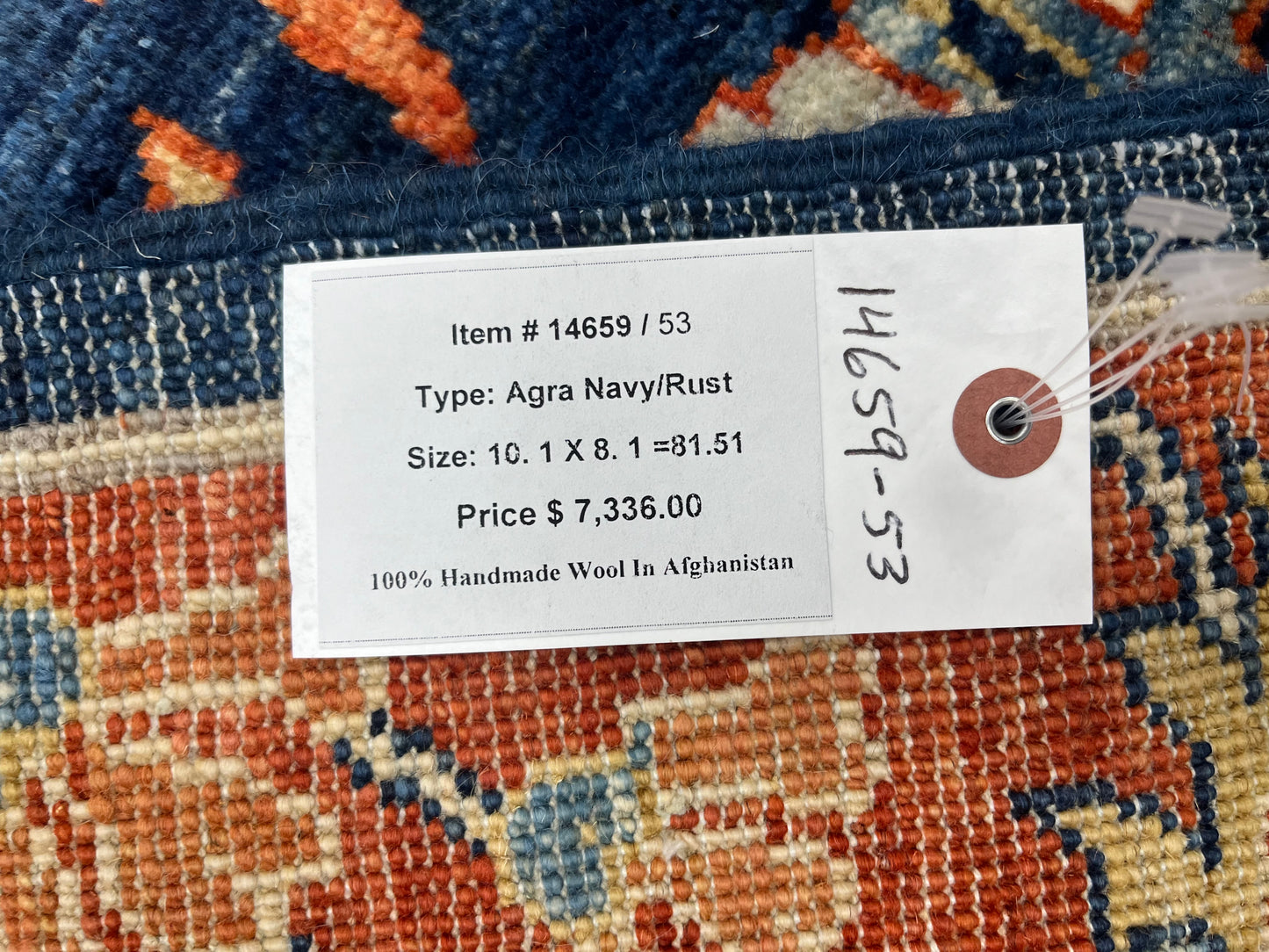 8X10 Afghan Tabrez Red/Navy Handmade Wool Rug # 14659