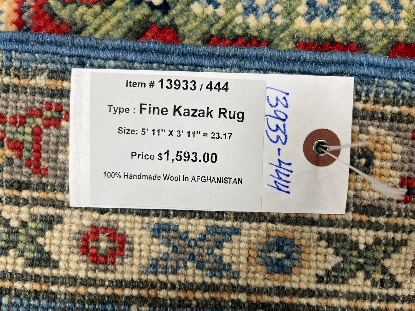 4X6 Kazak Light Blue Handmade Wool Rug # 13933