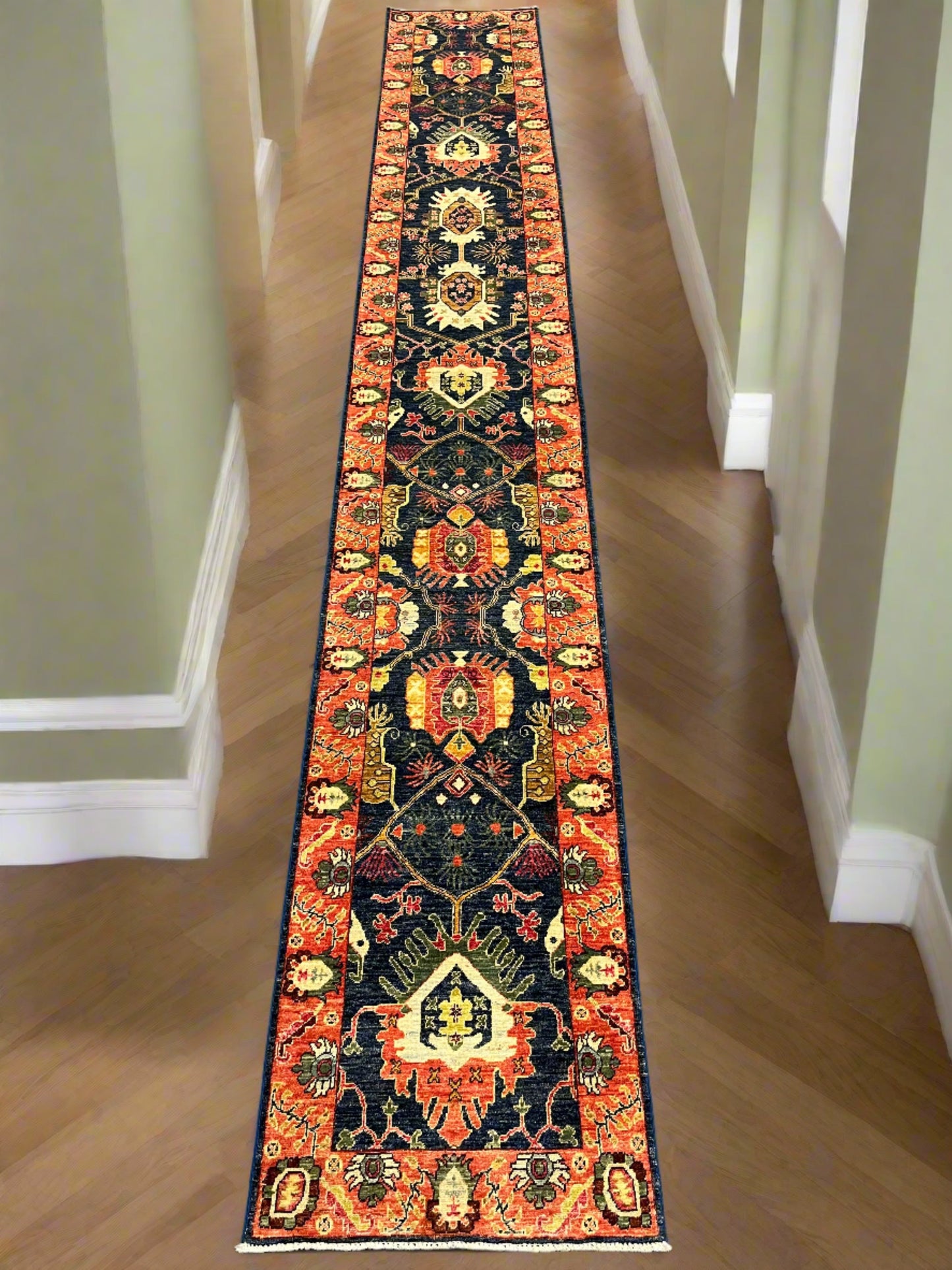 2' 6"X18 Afghan Bijar Handmade Wool Runner Rug # 14142