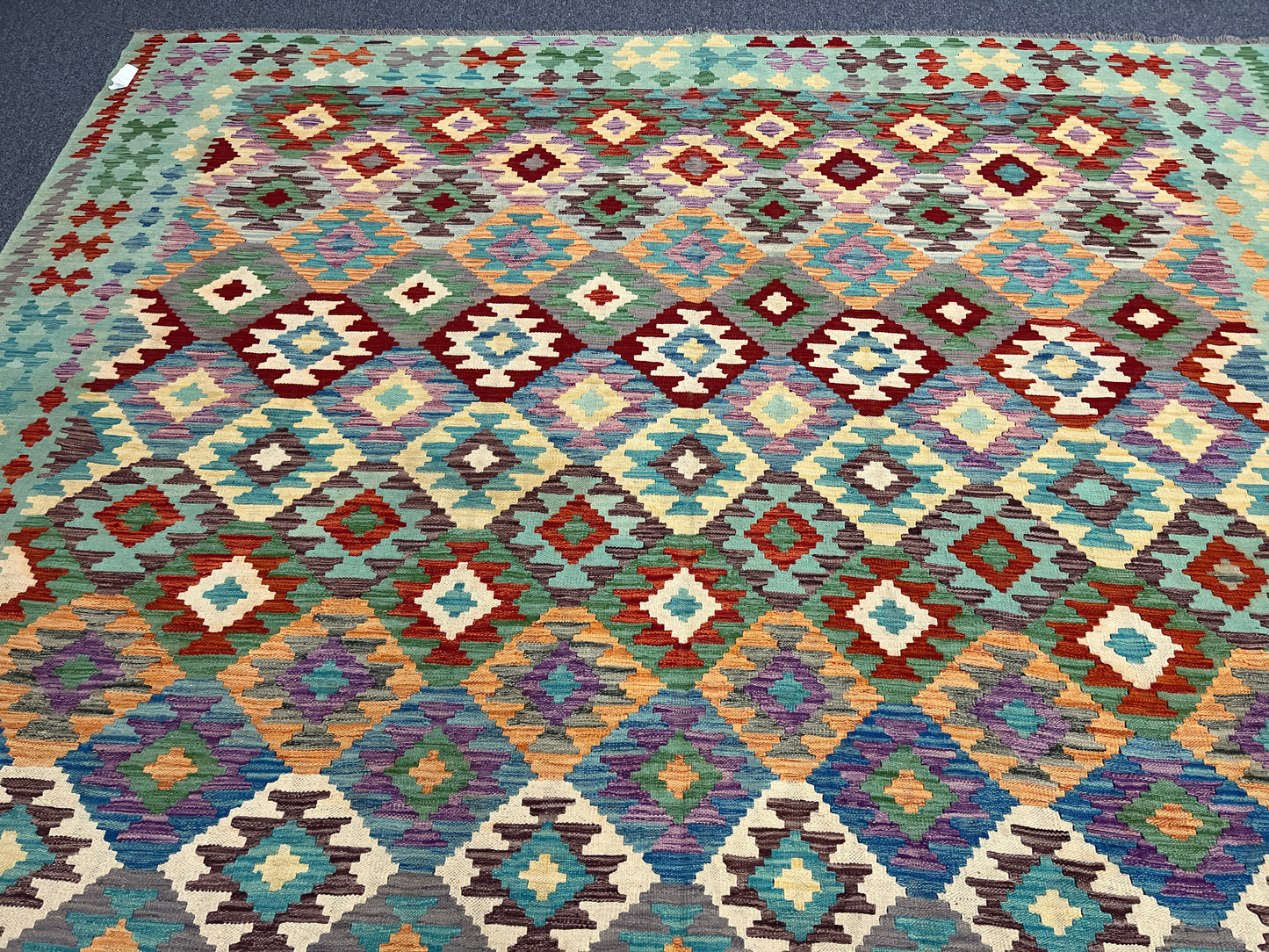 10X13 Maymana Hand-woven Wool Kilim Rug # 14746