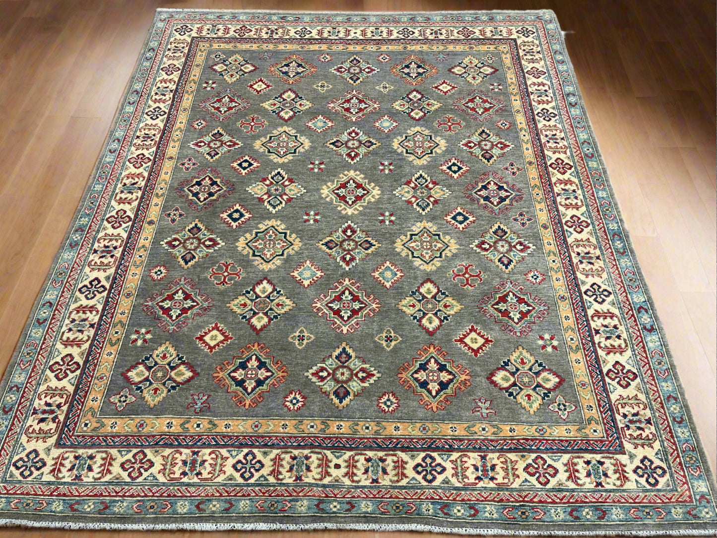 Gray Brown 8X6 Kazak Handmade Wool Rug # 13841