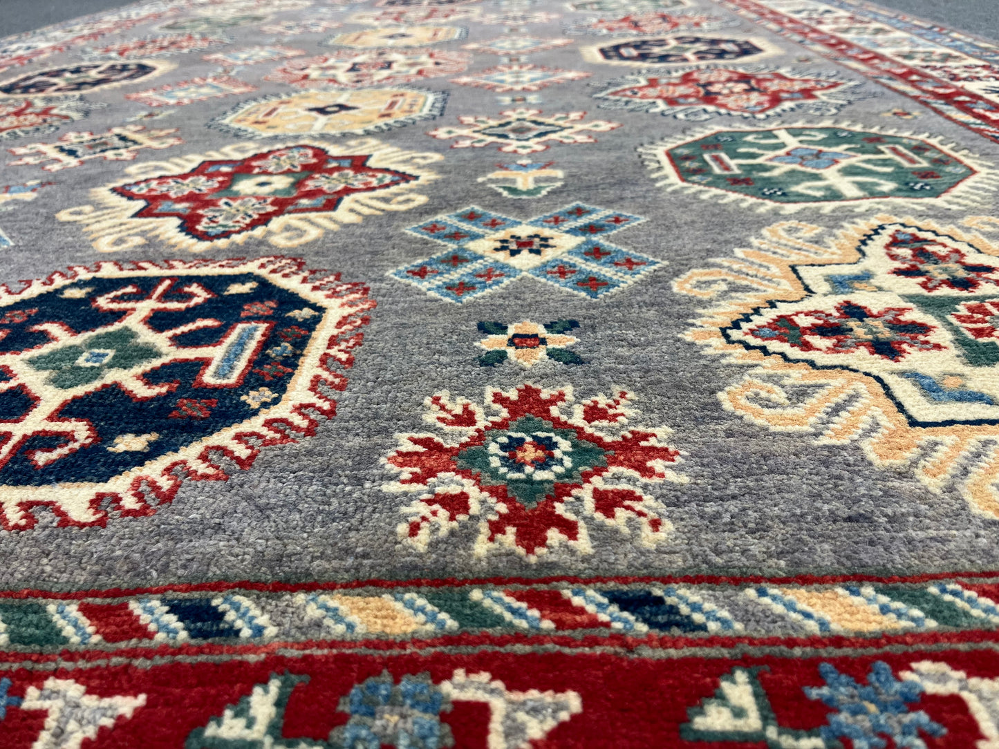 Kazak Gray Brown 6X9 Handmade Wool Rug # 13718