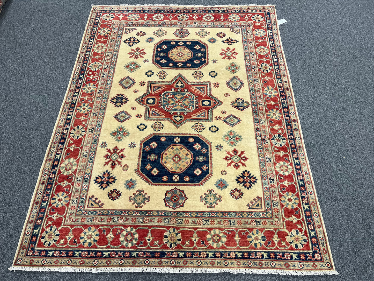 Kazak Beige 6X8 Handmade Wool Rug # 13808