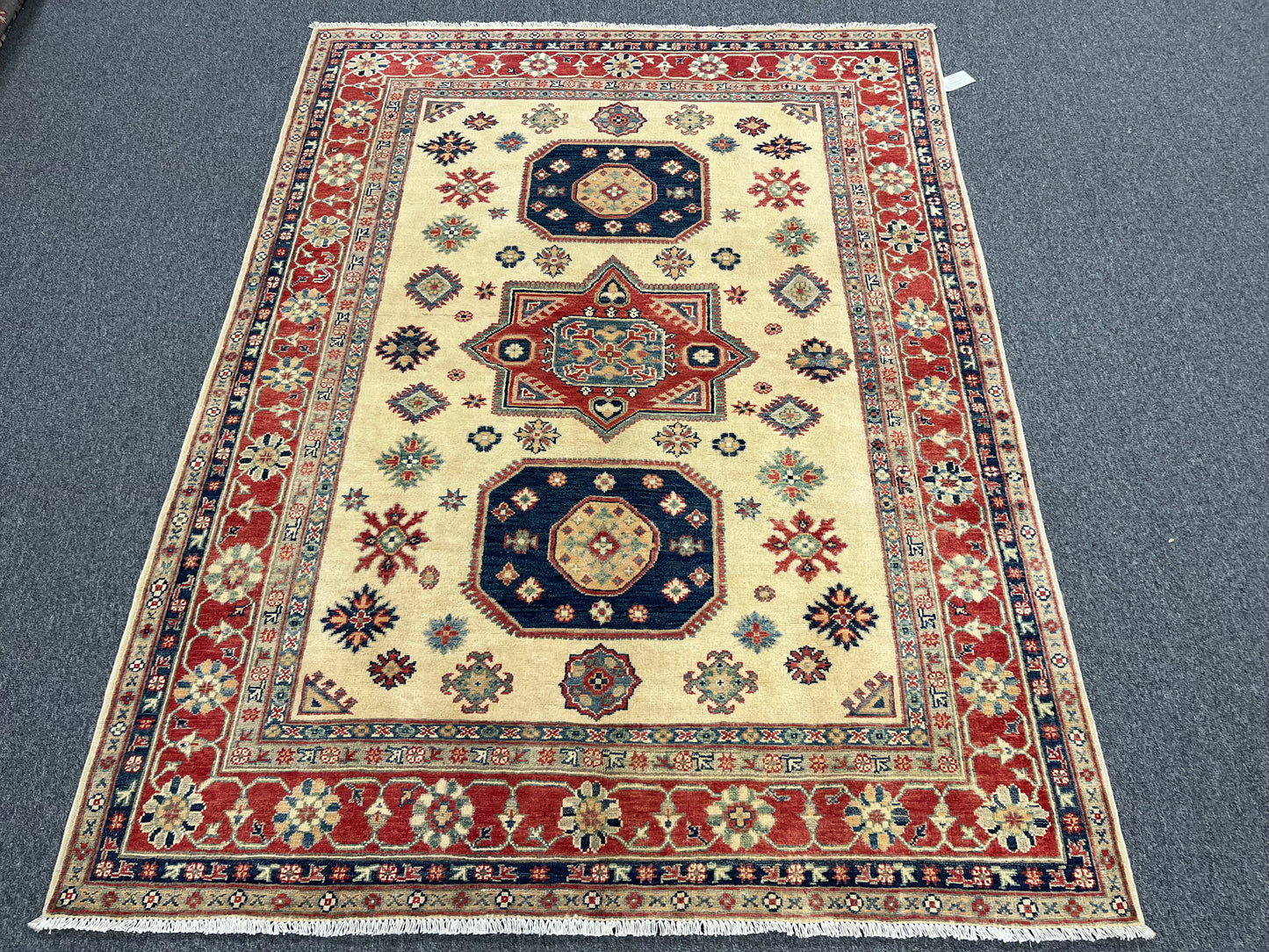 Kazak Beige 6X8 Handmade Wool Rug # 13808