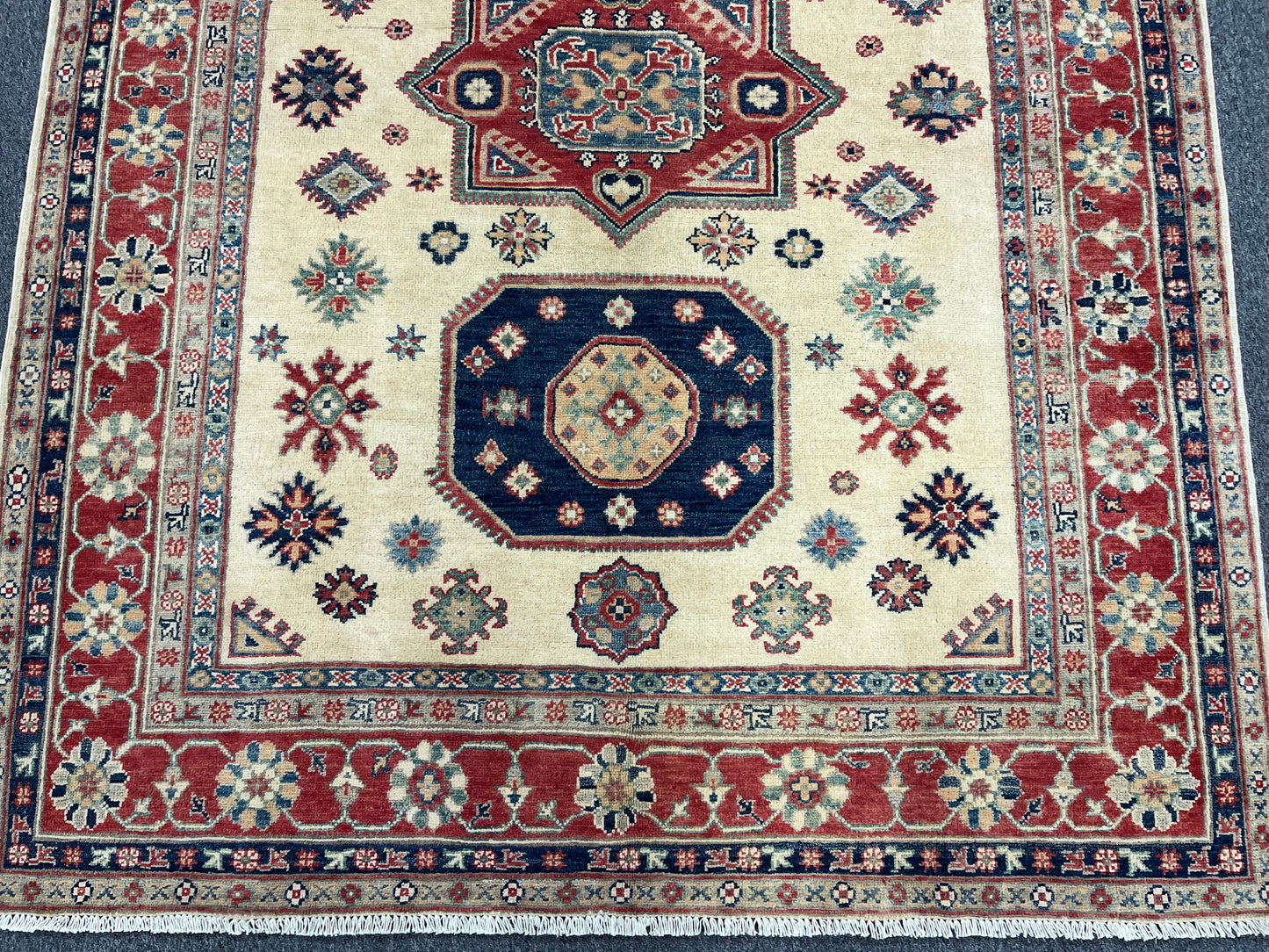 Kazak Beige 6X8 Handmade Wool Rug # 13808