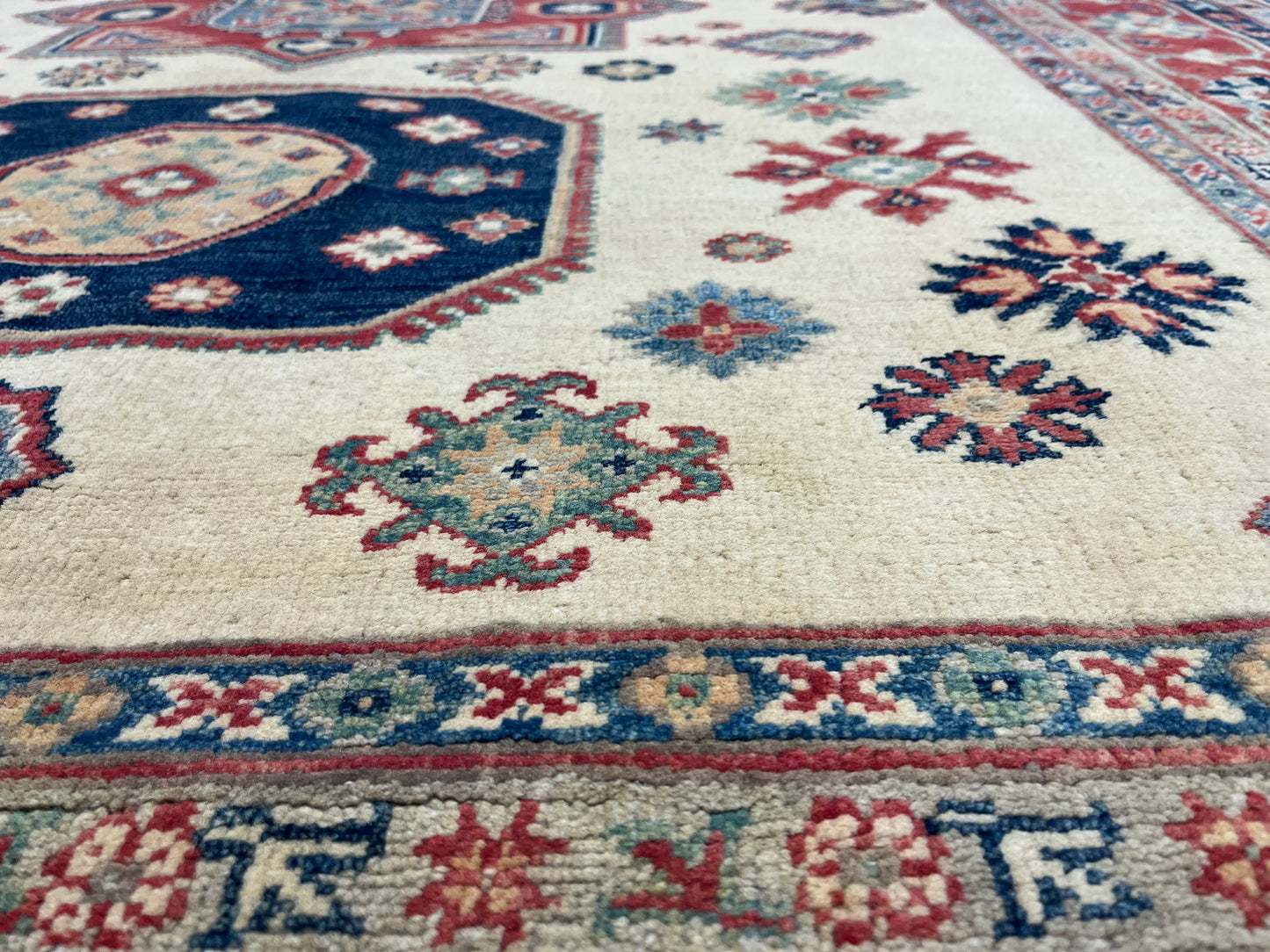 Kazak Beige 6X8 Handmade Wool Rug # 13808
