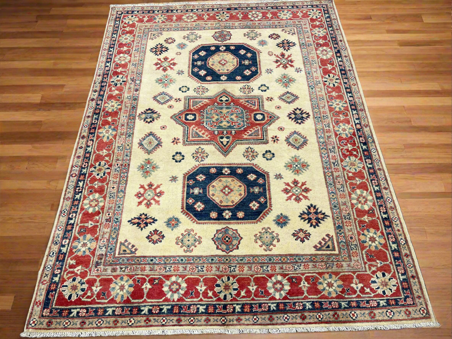 Kazak Beige 6X8 Handmade Wool Rug # 13808
