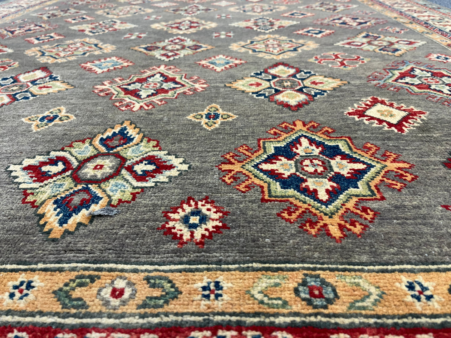 Kazak Gray Brown 6X8 Handmade Wool Rug # 13904