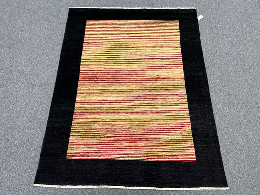 Tribal Gabah Black Border 5X7 Handmade Wool Rug # 8968