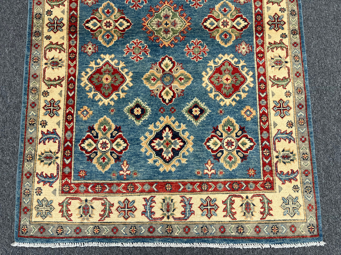 Kazak Light Blue Geometric 4X6 Handmade Wool Rug # 13938