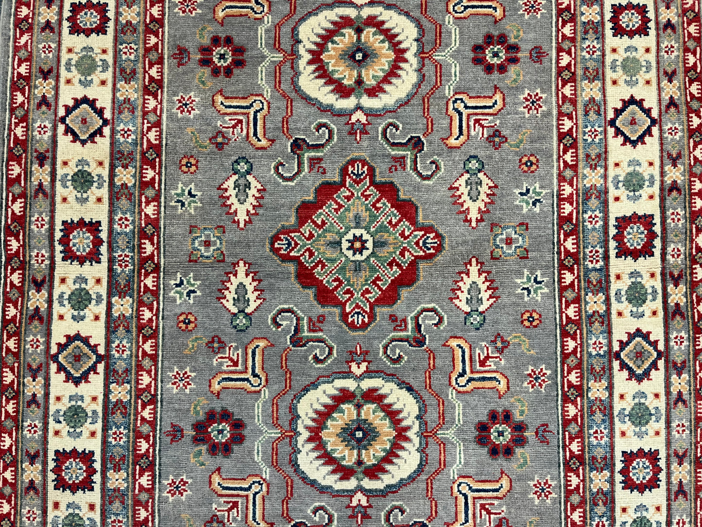 4X6 Kazak Gray Handmade Wool Rug # 13920