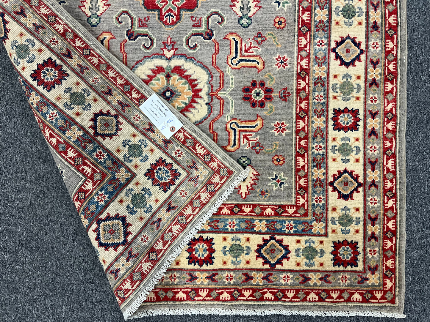 4X6 Kazak Gray Handmade Wool Rug # 13920