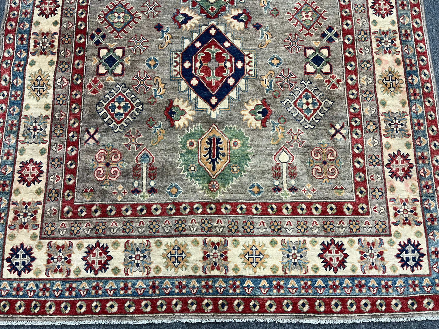 Kazak Gray Geometric 6X9 Handmade Wool Rug # 13658