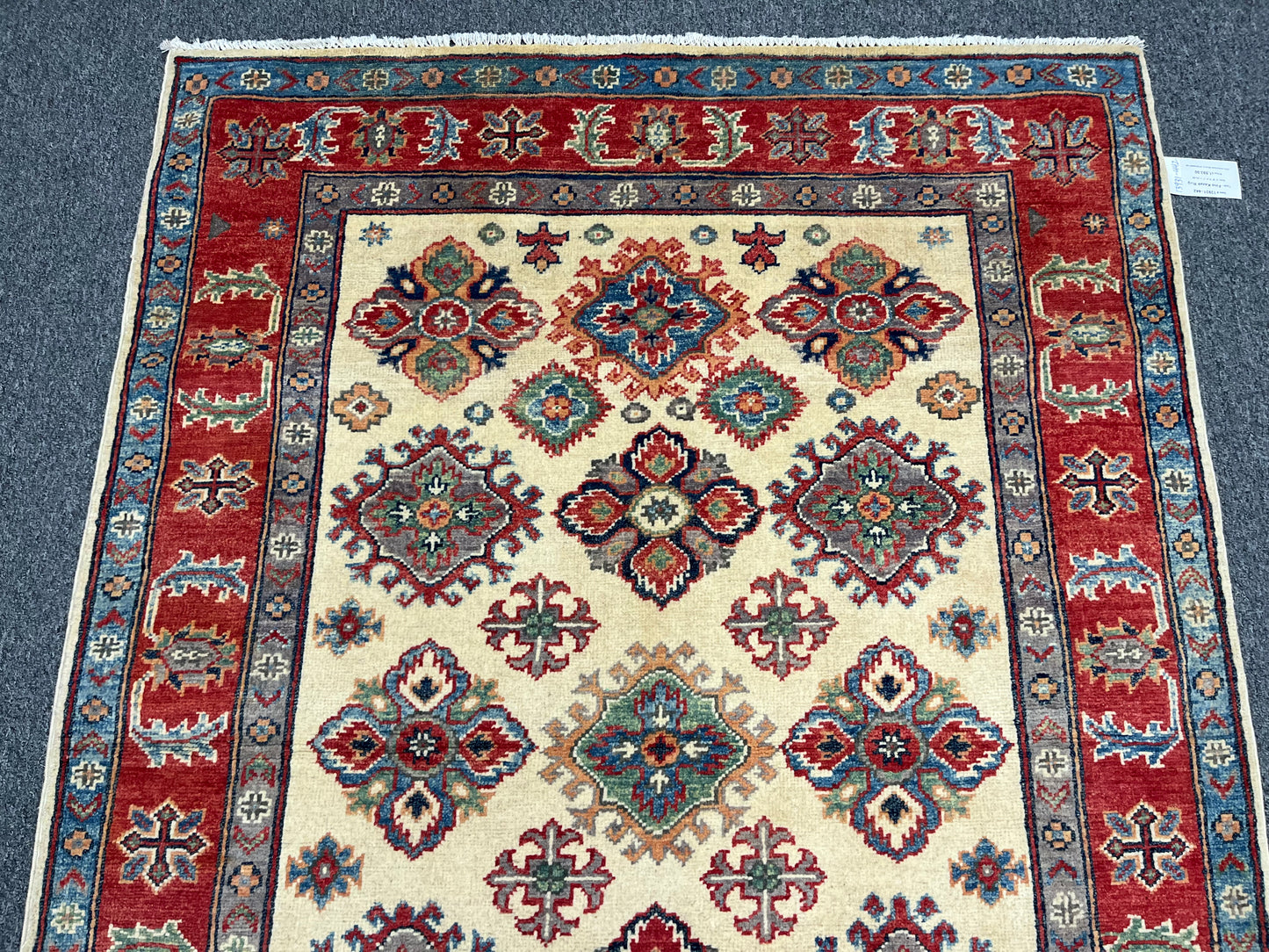 4X6 Kazak Beige Geometric Handmade Wool Rug # 13931